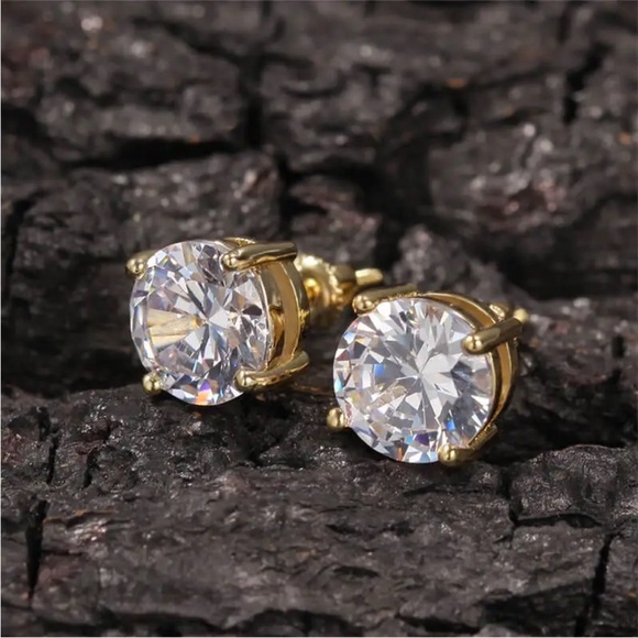8MM Round Zircon Diamond 925 Silver Ear Stud - Picture 2 of 7